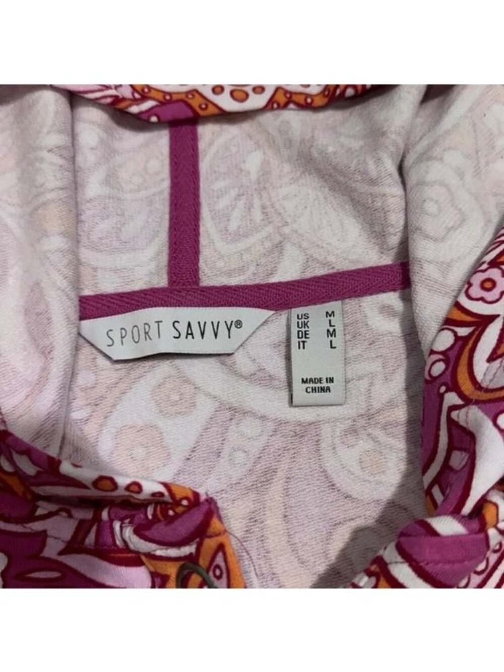 Sport Savvy Womens Hoodie M Pink Paisley Print Long Sleeve - Picture 5 of 7